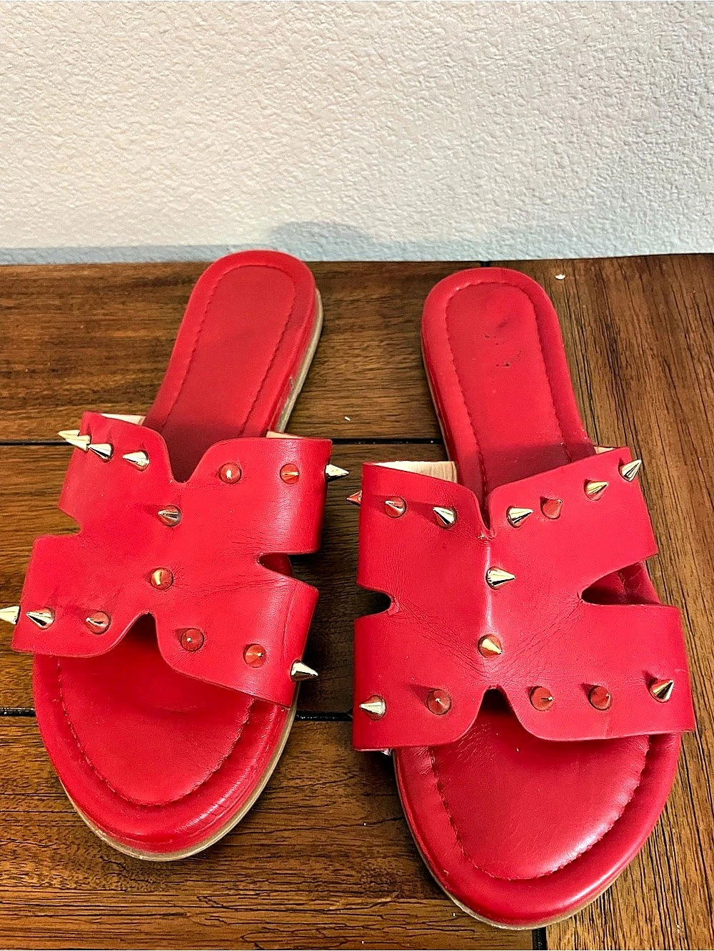 Red Studded Slide Sandals - Picture 2 of 2